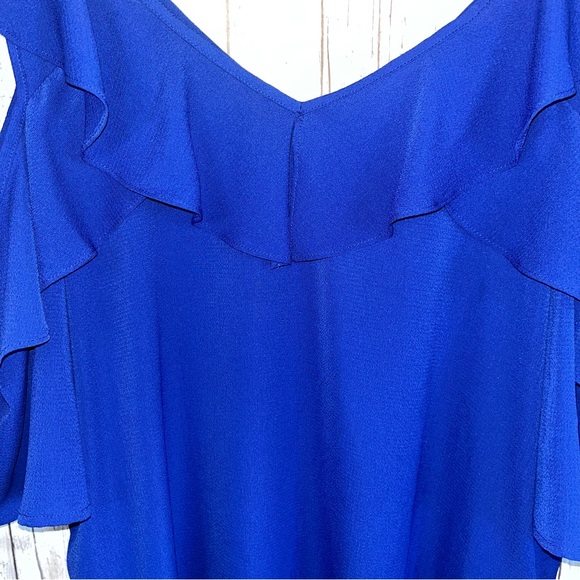 Umgee Cobalt Blue Ruffle Open Sleeve Blouse - Picture 5 of 6